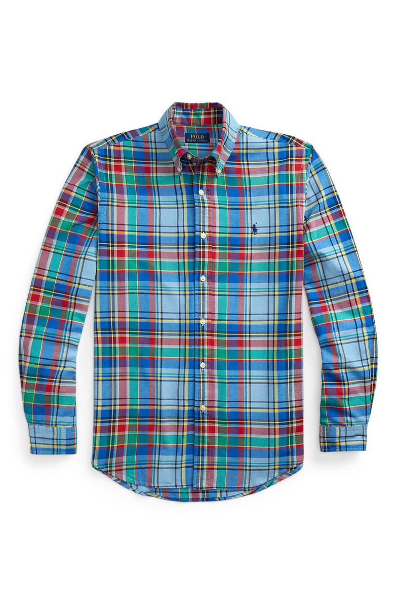 Polo Ralph Lauren Plaid Cotton Oxford Button-Down Shirt, Alternate, color,