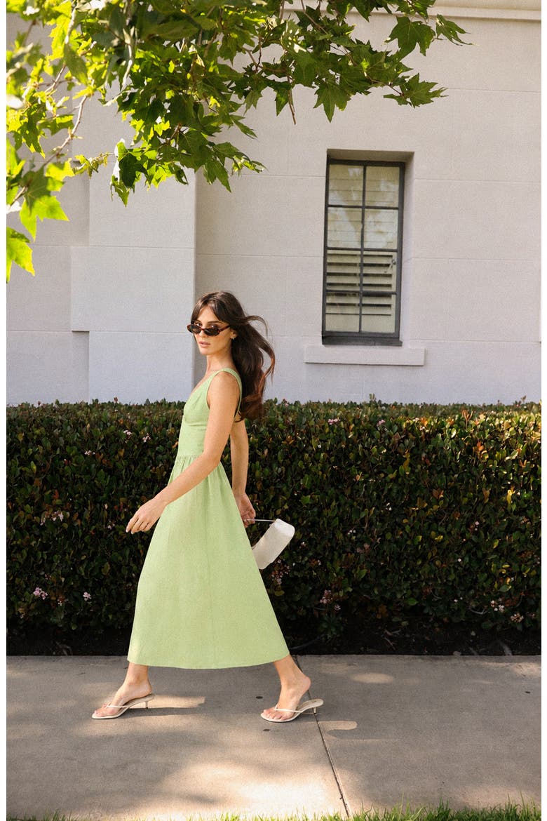 Vivia Plunge Neck Drop Waist Midi Dress, Alternate, color, PISTACHIO