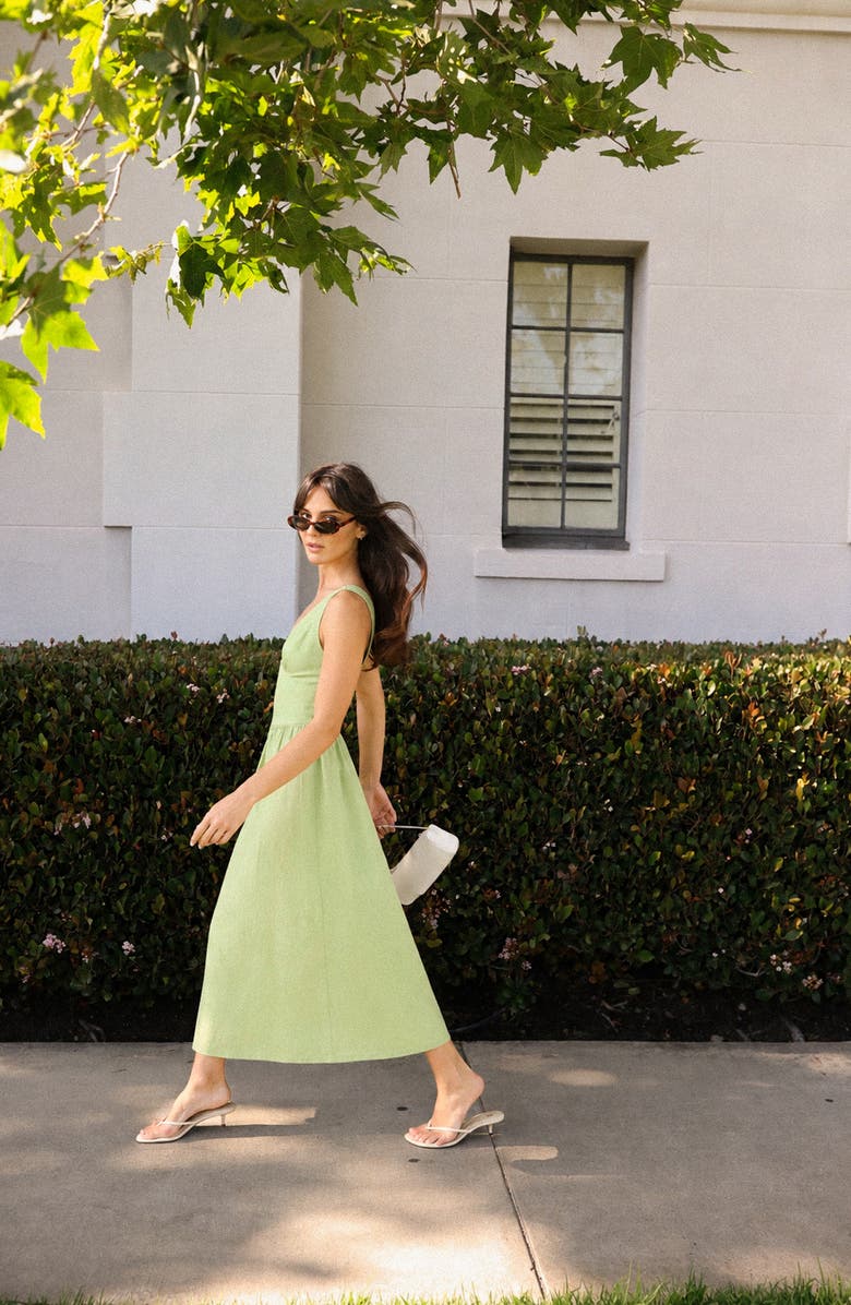 WAYF Vivia Plunge Neck Drop Waist Midi Dress, Alternate, color, Pistachio