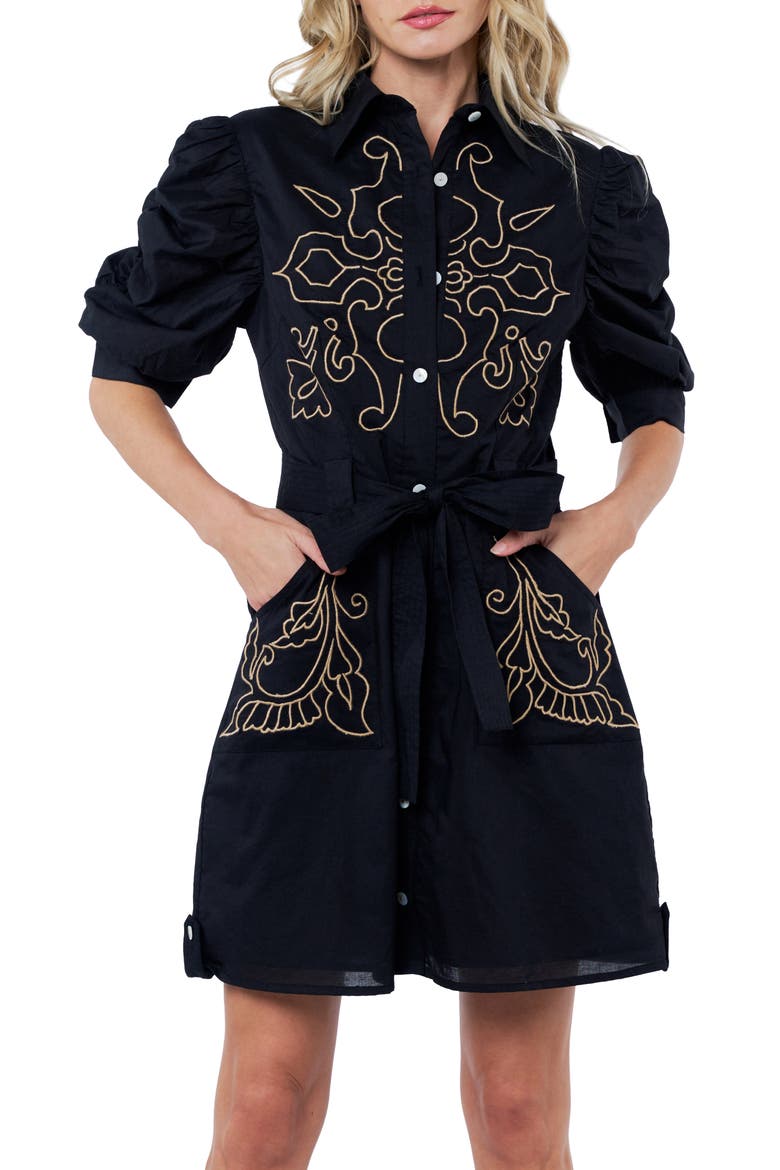 Lucy Embroidered Minidress, Alternate, color, BLACK
