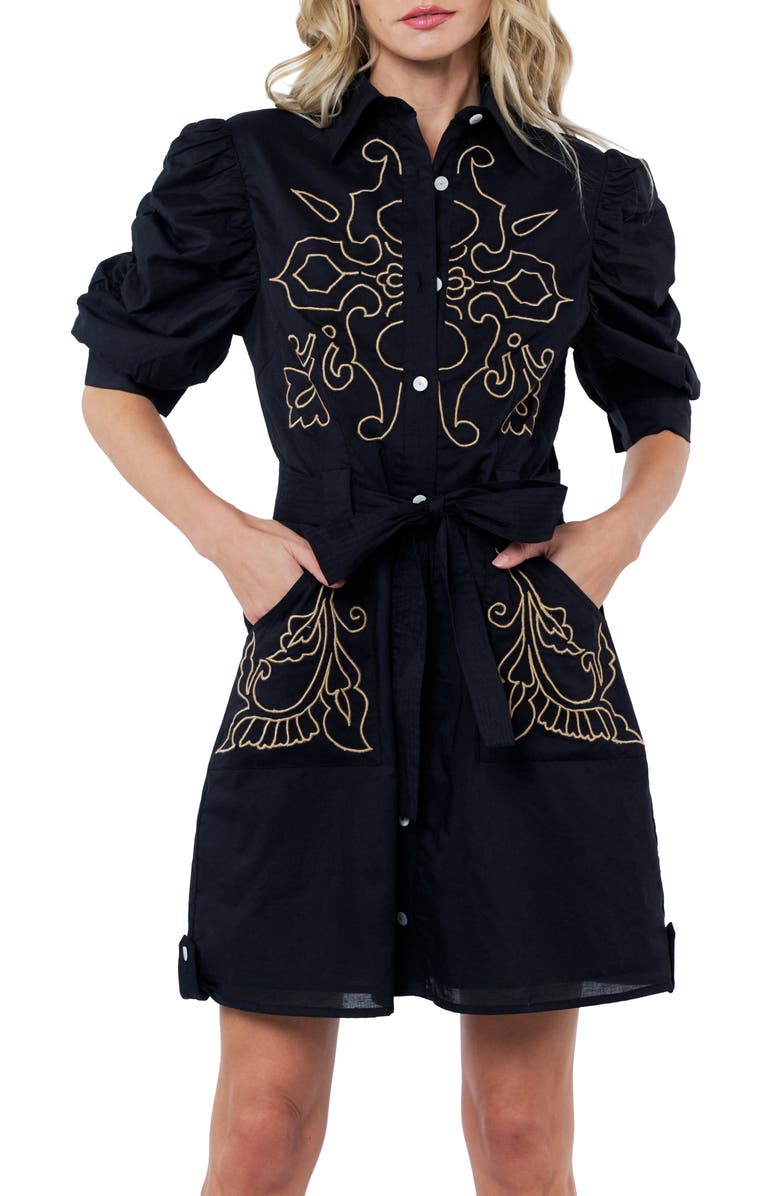 CIEBON Lucy Embroidered Minidress, Alternate, color, Black