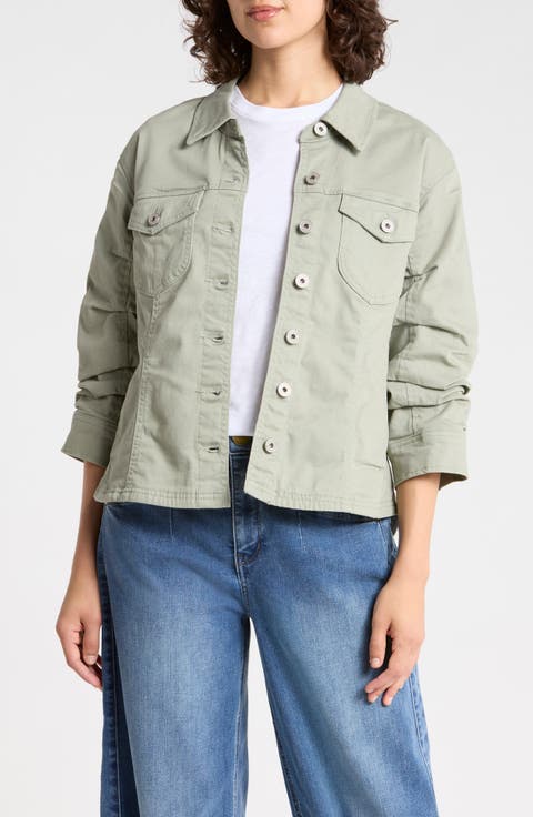 Cinch Sleeve Denim Jacket