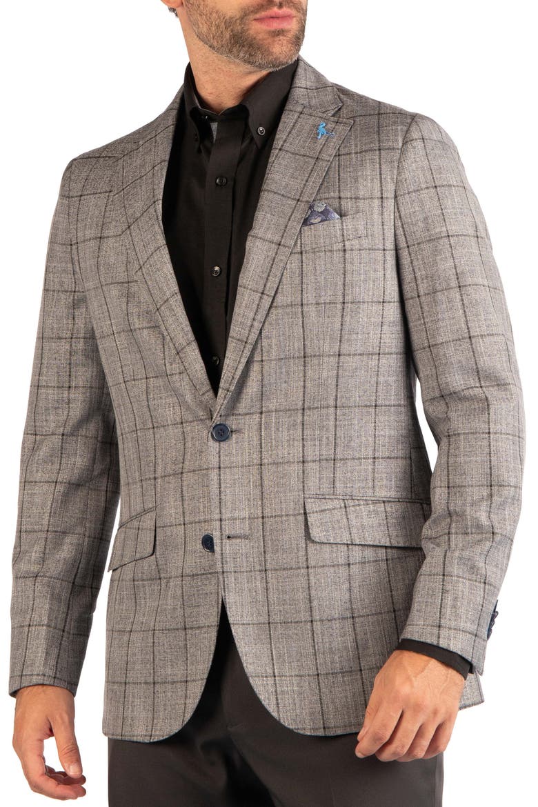 Windowpane Sport Coat, Main, color, GREY