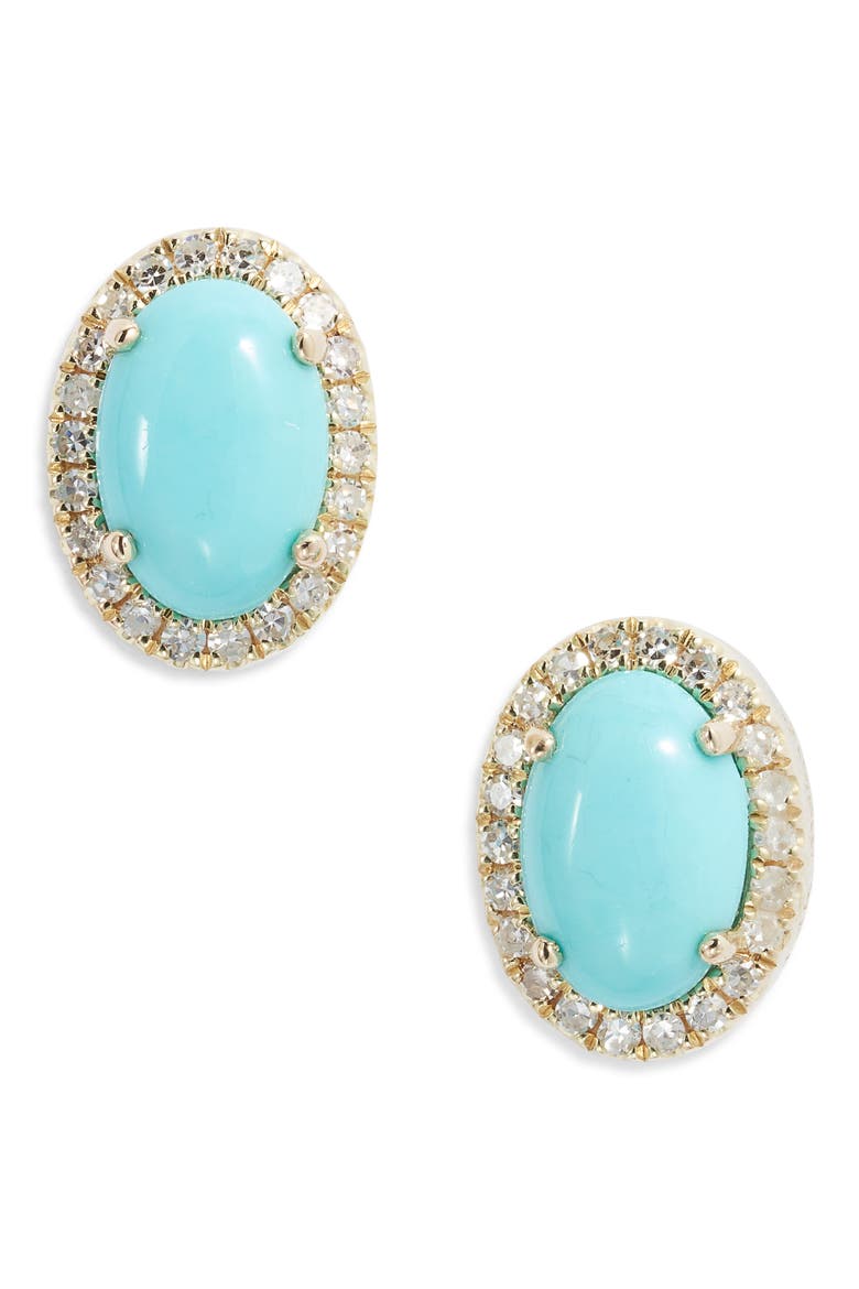 Diamond Pavé Turquoise Stud Earrings, Main, color, TURQUOISE/ YELLOW GOLD