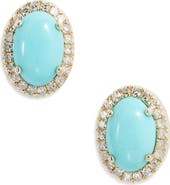 Meira T Diamond Pavé Turquoise Stud Earrings