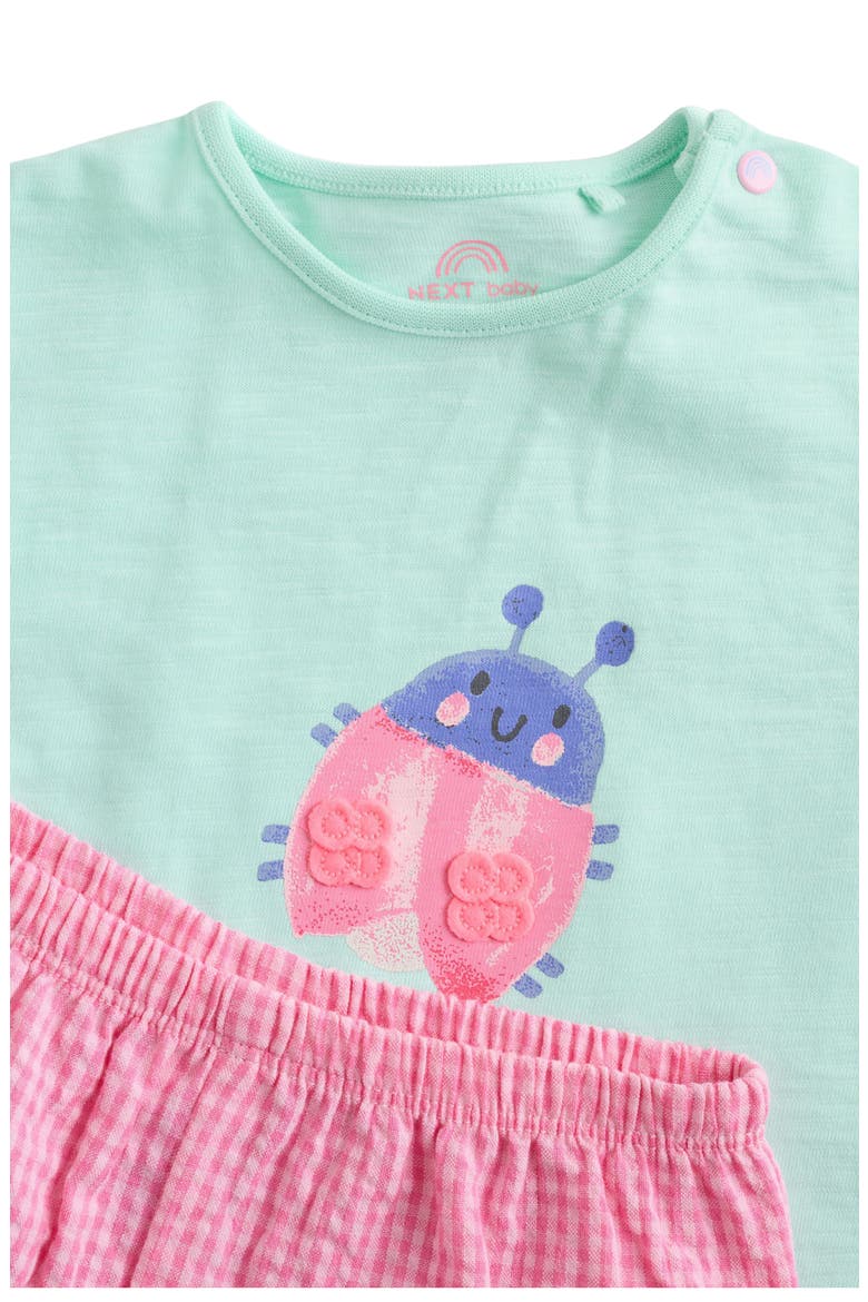 Ladybird Graphic Cotton T-Shirt & Gingham Shorts Set, Alternate, color, GREEN