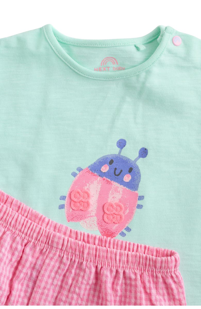 NEXT Ladybird Graphic Cotton T-Shirt & Gingham Shorts Set, Alternate, color, Green