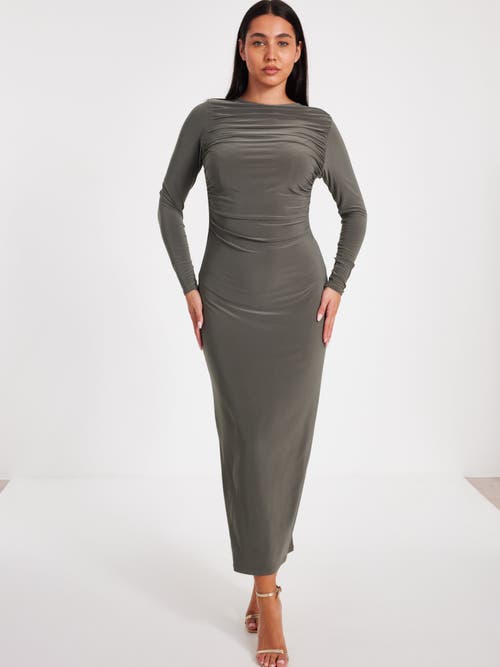Quiz Ity Long Sleeve Maxi Dress In Brown