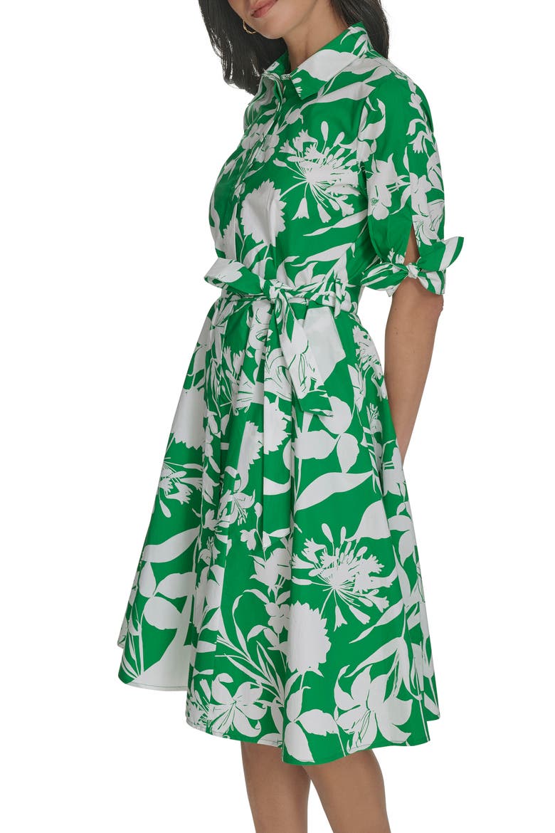 Floral Tie Sleeve Cotton Shirtdress, Alternate, color, FERN WHITE