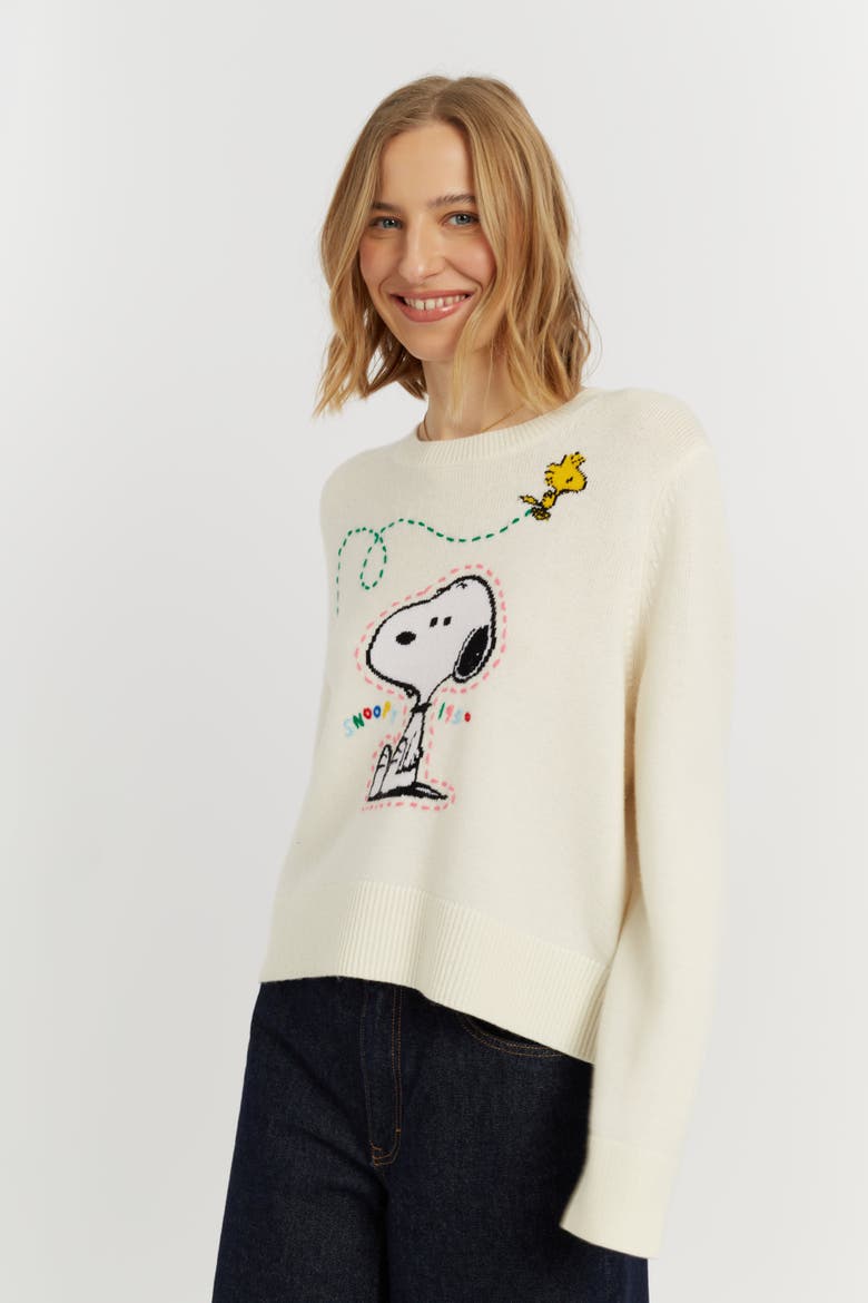 Wool-Cashmere Snoopy Embroidered Sweater, Alternate, color, Cream