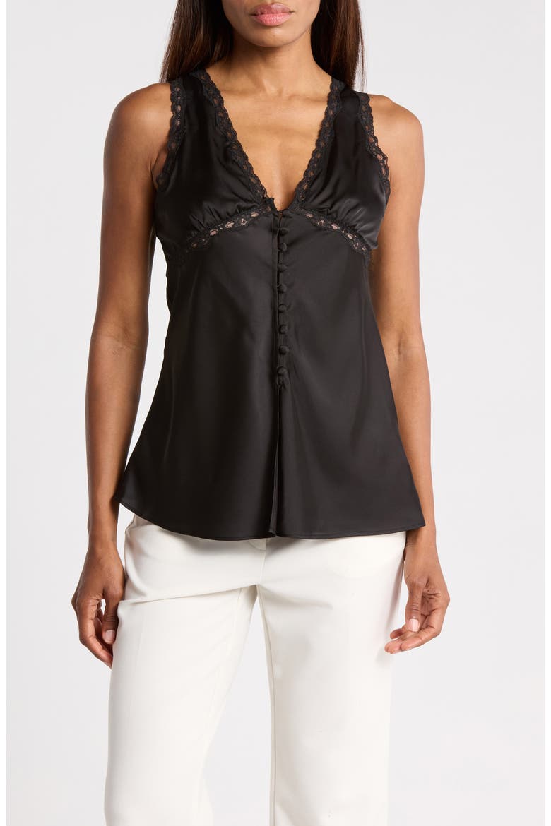 Lace Trim Deep V-Neck Top, Main, color, BLACK