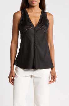Lace Trim Deep V-Neck Top