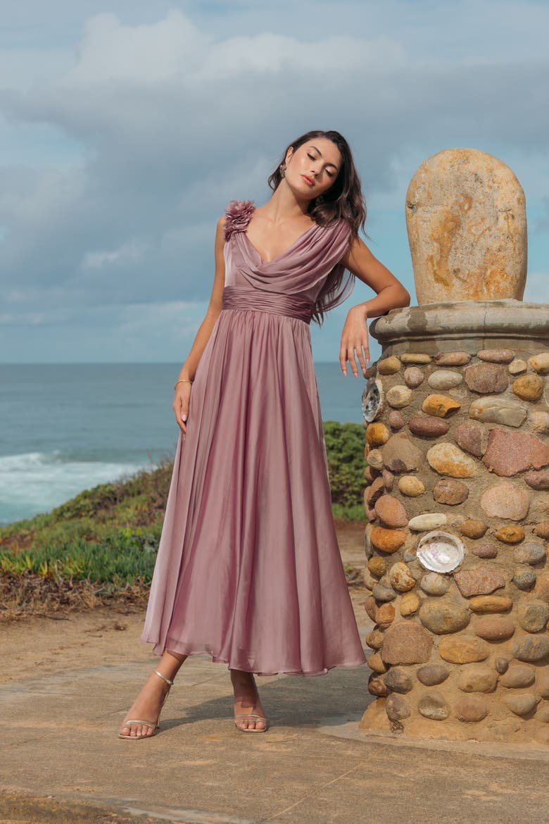 Chiffon Cowl Neck 3D Flower Midi Dress, Alternate, color, Antique Rose