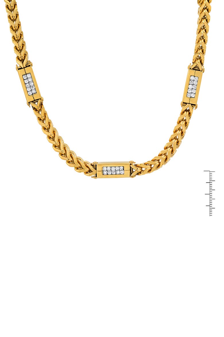 18k Gold Plated Stainless Steel Simulated Diamond Wheat Chain Necklace, Alternate, color, YELLOW