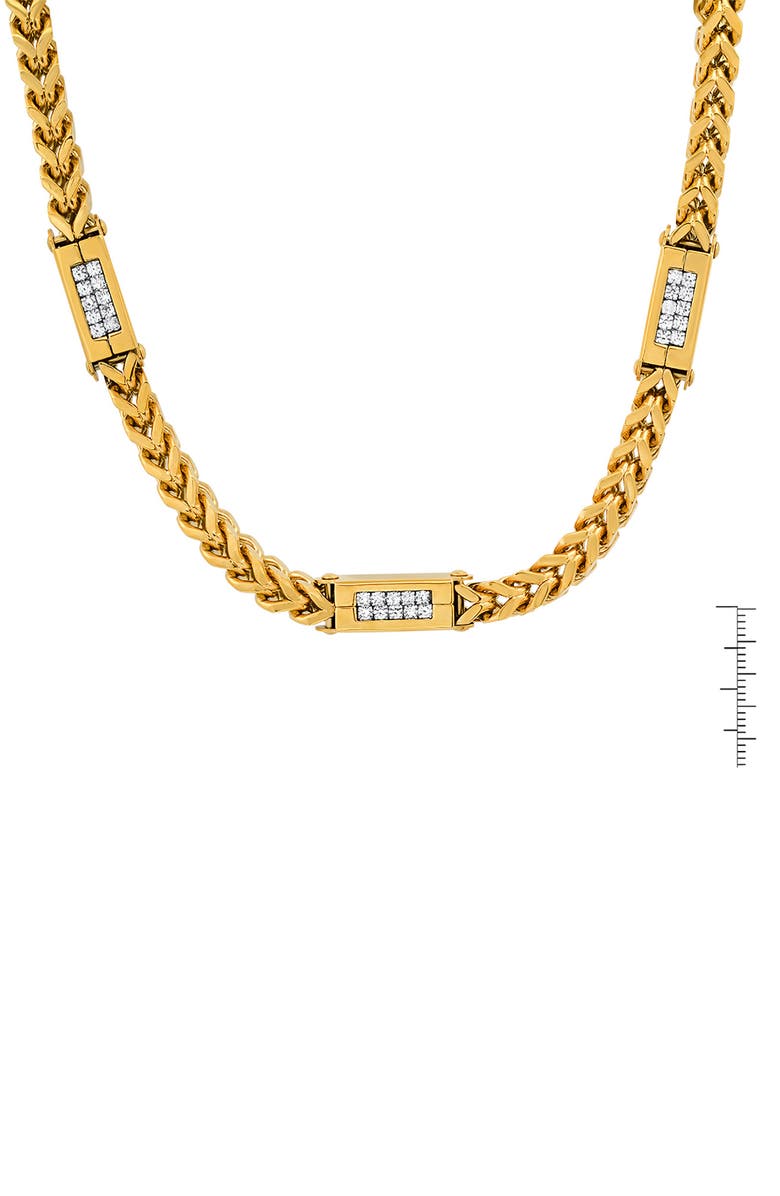 HMY JEWELRY 18k Gold Plated Stainless Steel Simulated Diamond Wheat Chain Necklace, Alternate, color, Yellow