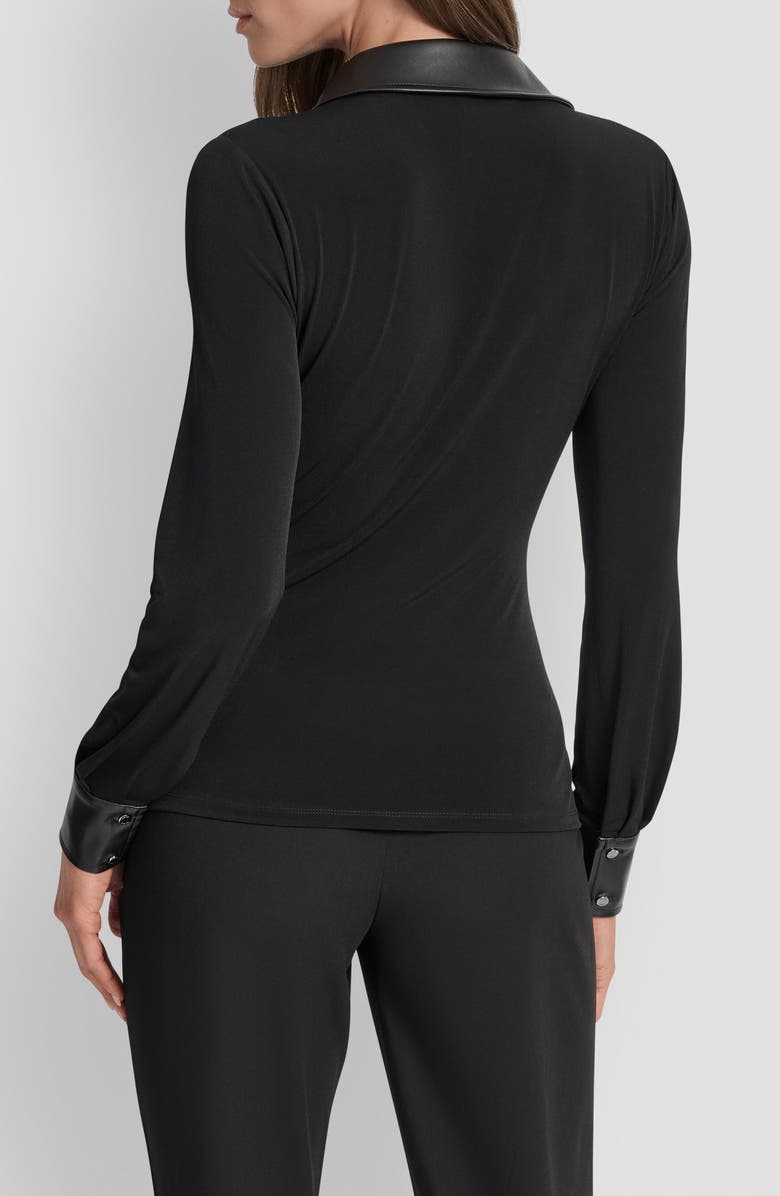 DKNY Mixed Media Long Sleeve Knot Front Top, Alternate, color, 