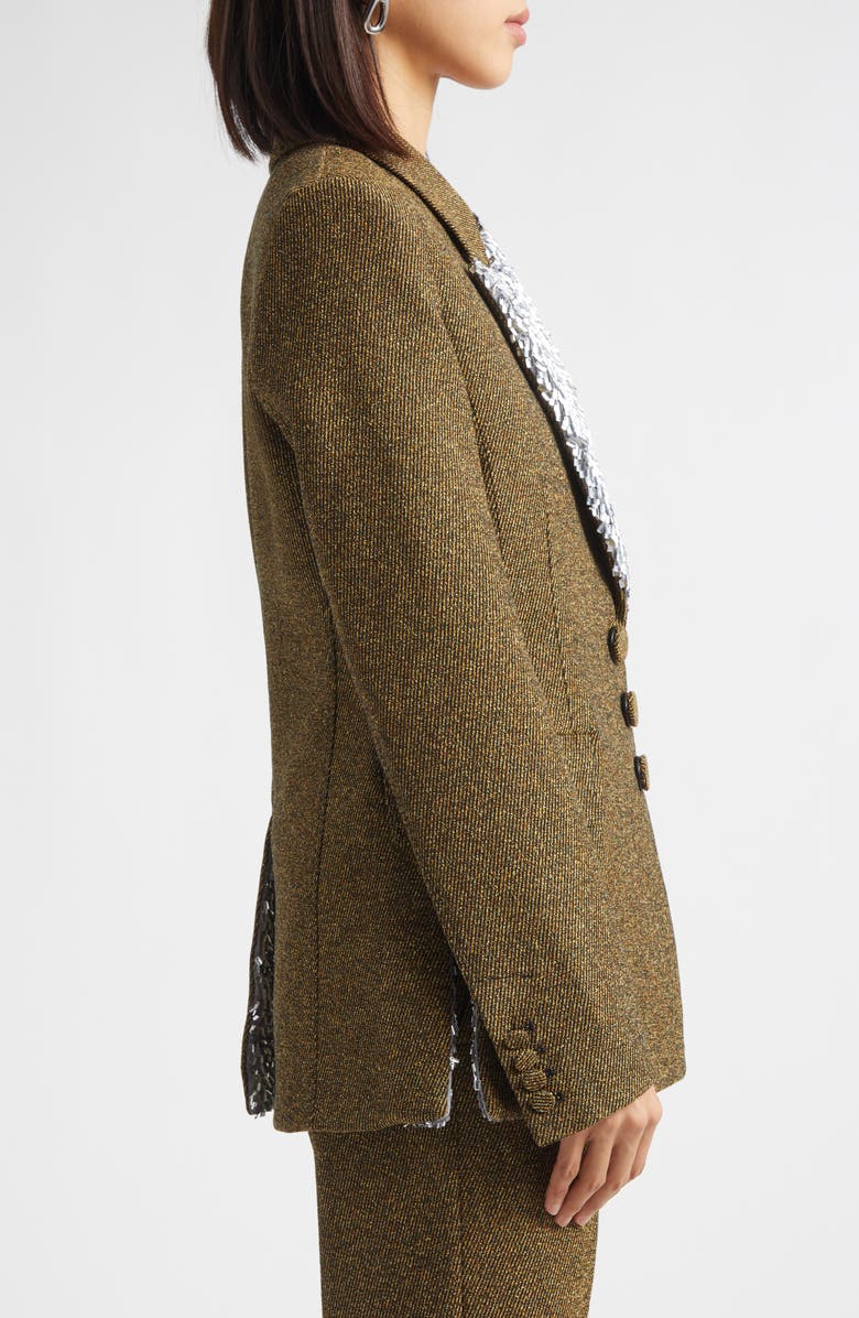 Rabanne Beaded Lapel Wool Blend Blazer, Alternate, color, Chine Black Yellow
