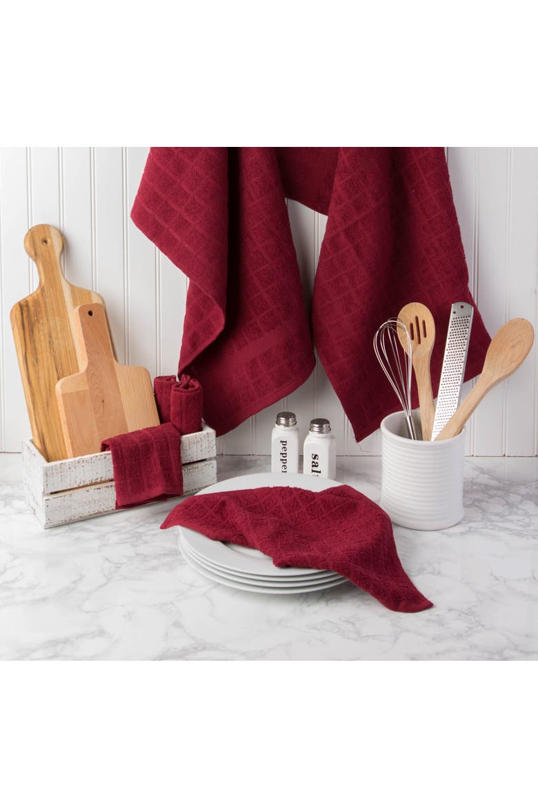 Terry Windowpane Combo Dishcloth Set/6, Alternate, color, Wine