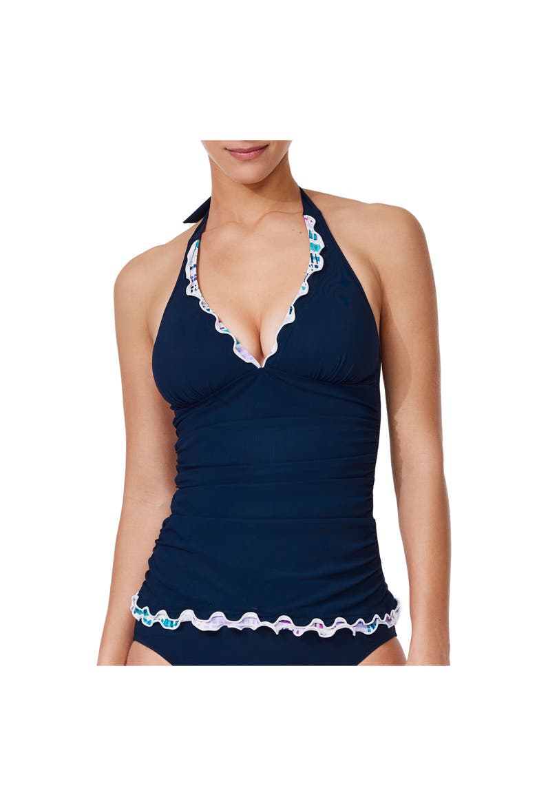 Canva Tricolore Halter Tankini Top, Main, color, Navy