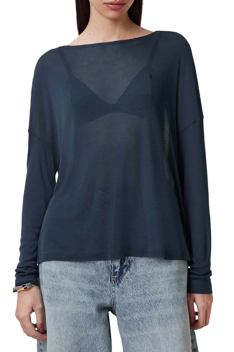 Rita Francesco Long Sleeve Boatneck T-Shirt, Main, color, BLUEBERRY BLUE