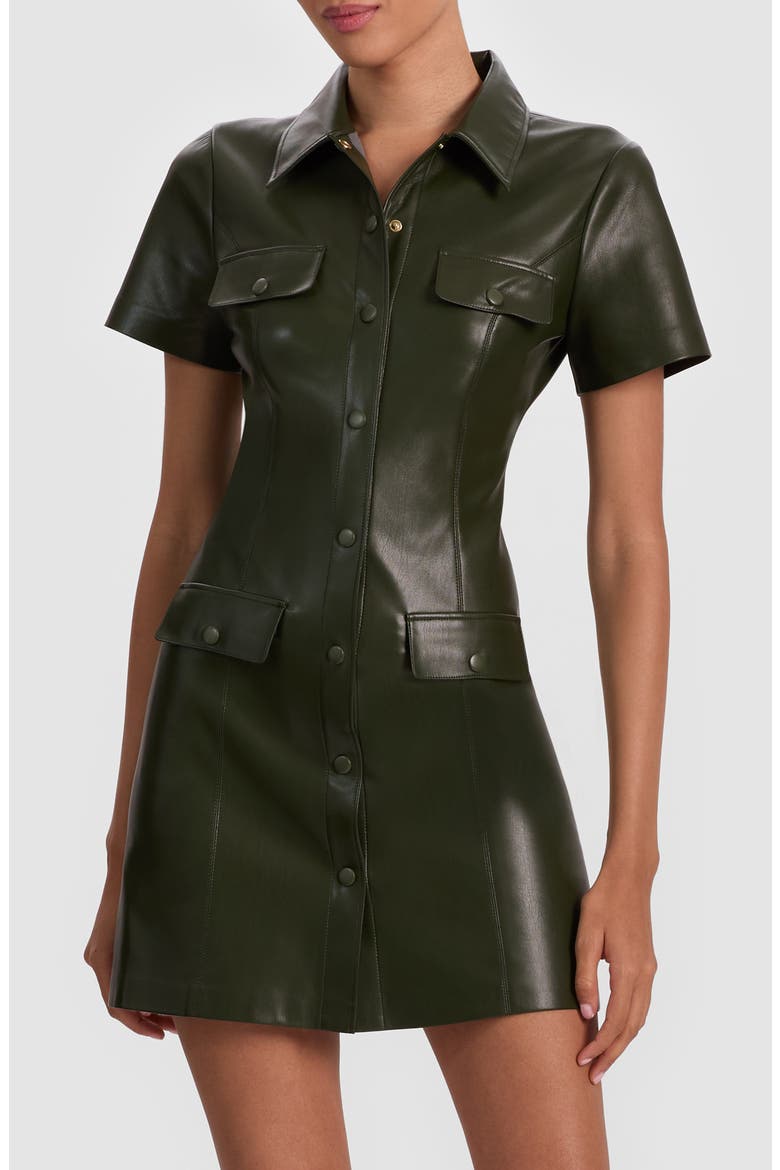 Jamie Faux Leather Mini Shirtdress, Main, color, DARK OLIVE
