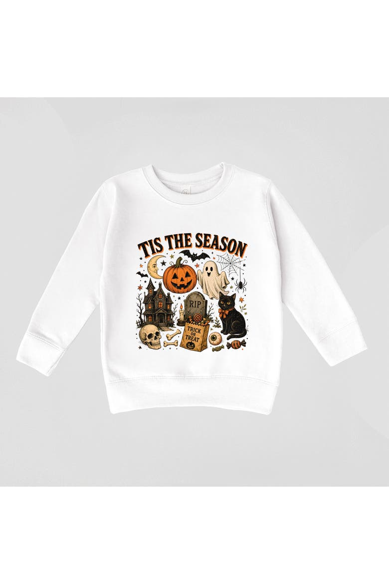 Tis The Season Haloween Collage Toddler Graphic Sweatshirt, Alternate, color, White
