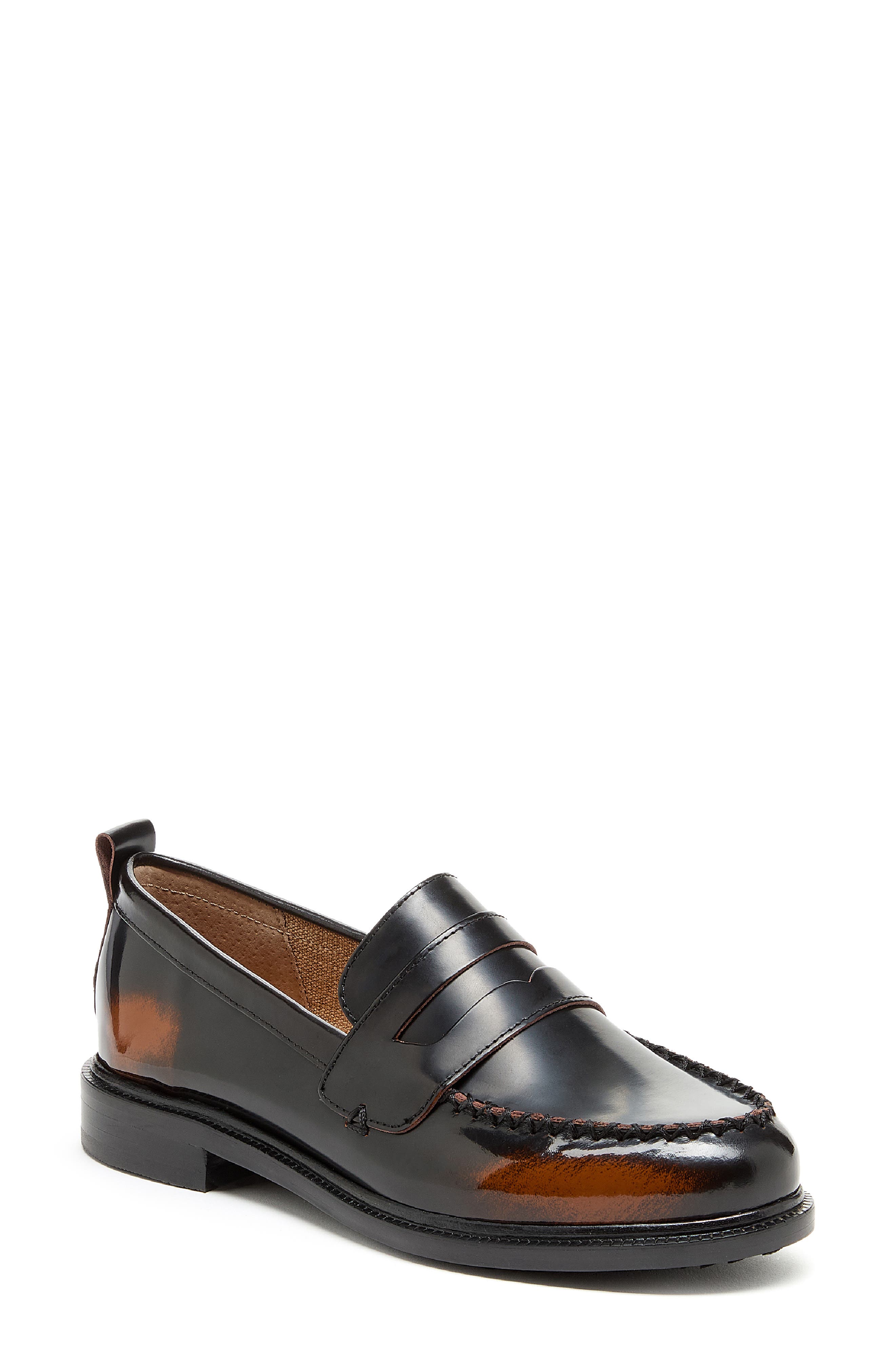 Kelsi Dagger Brooklyn Lens Penny Loafer, Main, color, Black/ Cognac