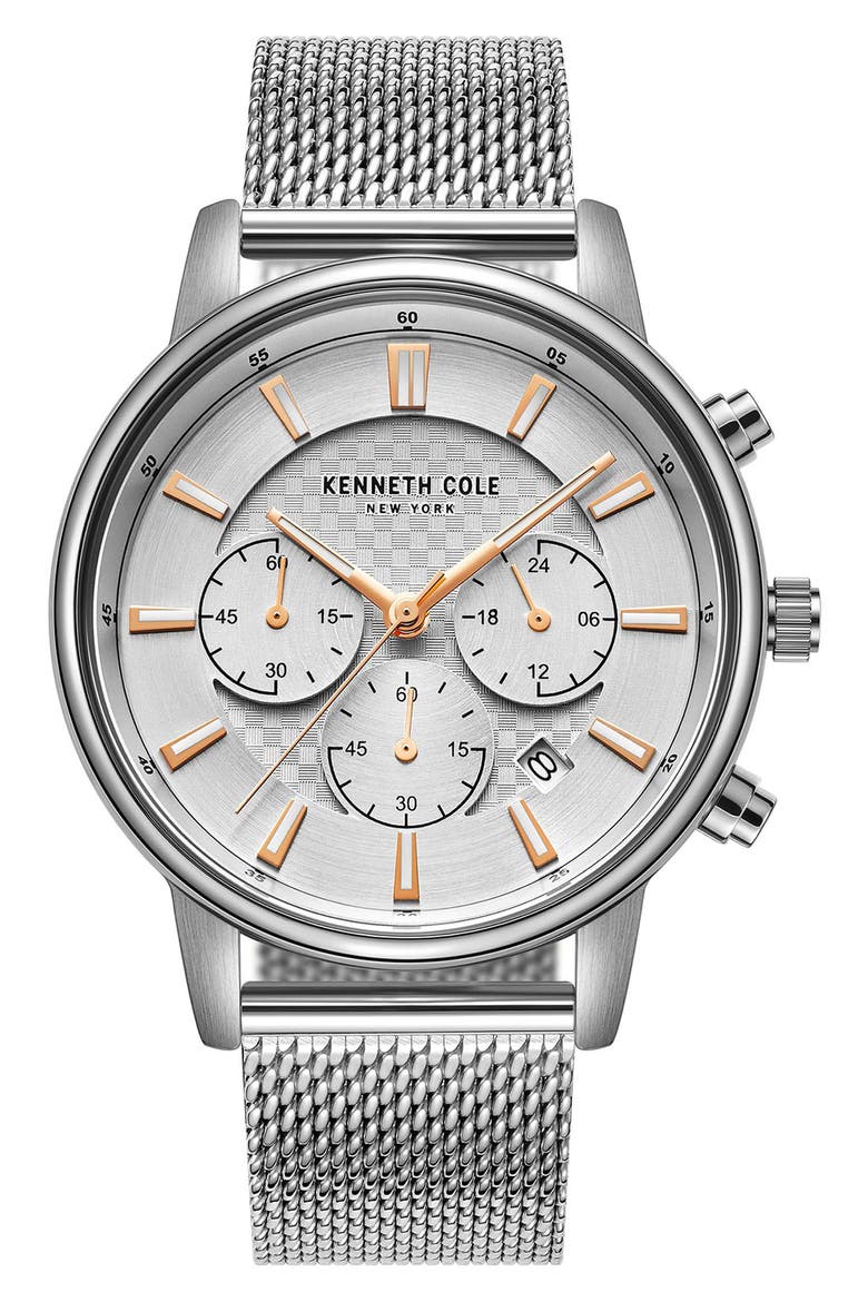 Dress Sport Mesh Strap Watch, 42mm, Main, color, SILVER