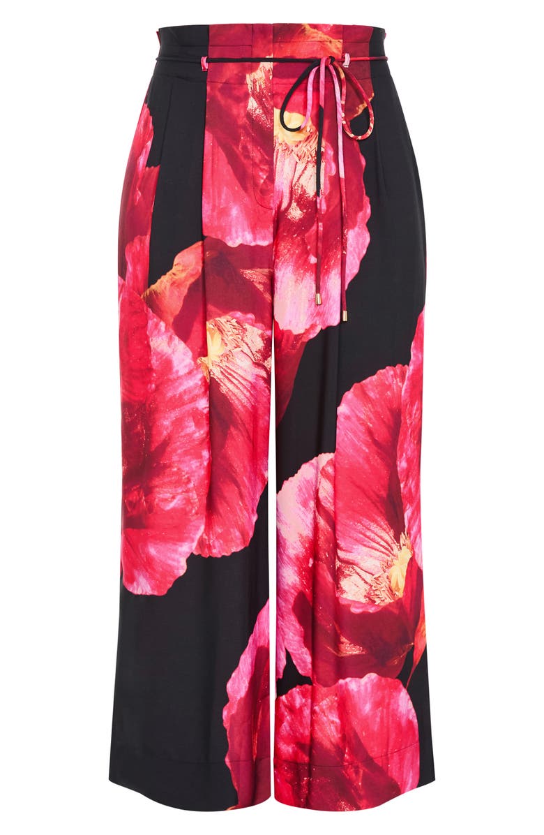 City Chic Shania Paperbag Waist Wide Leg Pants, Alternate, color, Magenta Floral