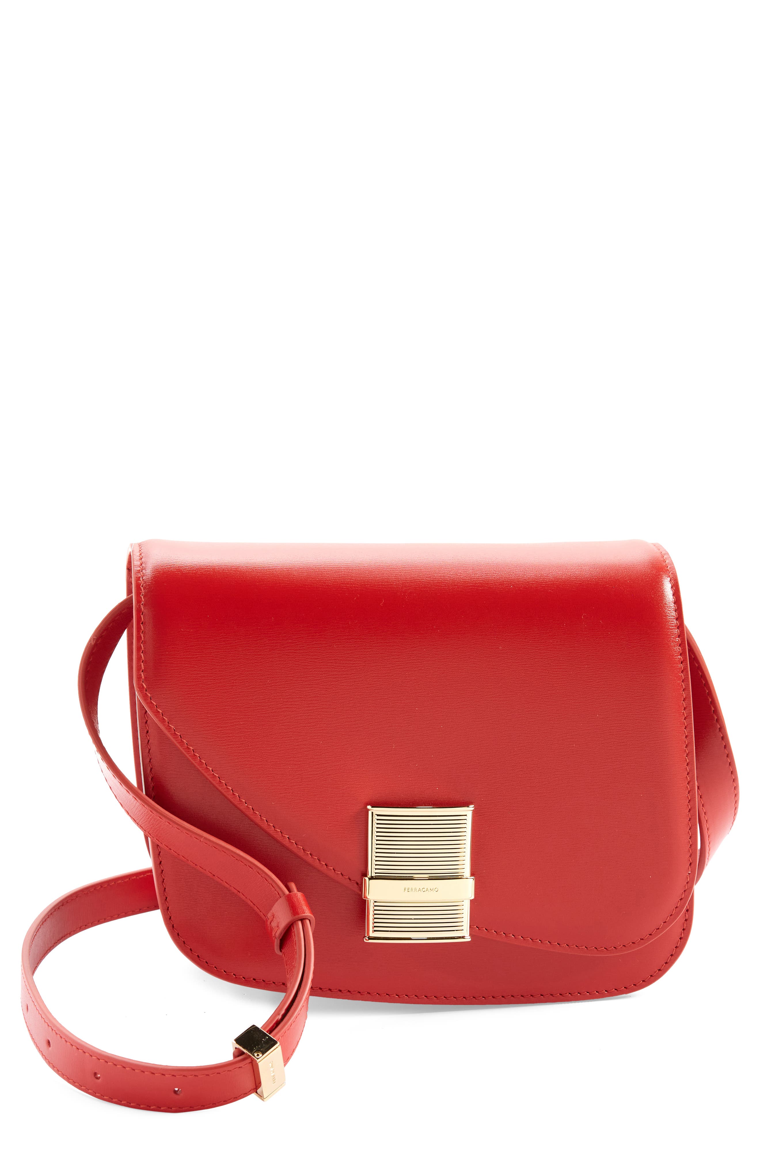 Fiamma Small Leather Crossbody Bag, Main, color, FLAME RED