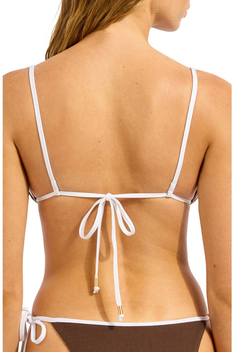 Contrast Binding Textured Triangle Bikini Top, Alternate, color, DARK CHOCOLATE