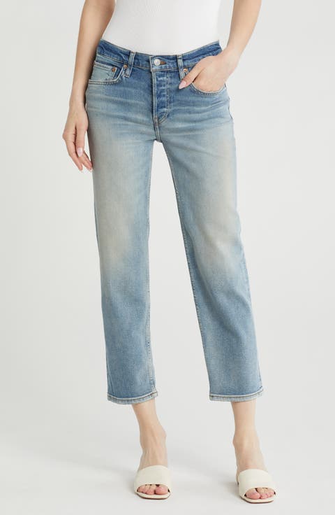 Mid Rise Stove Pipe Jeans