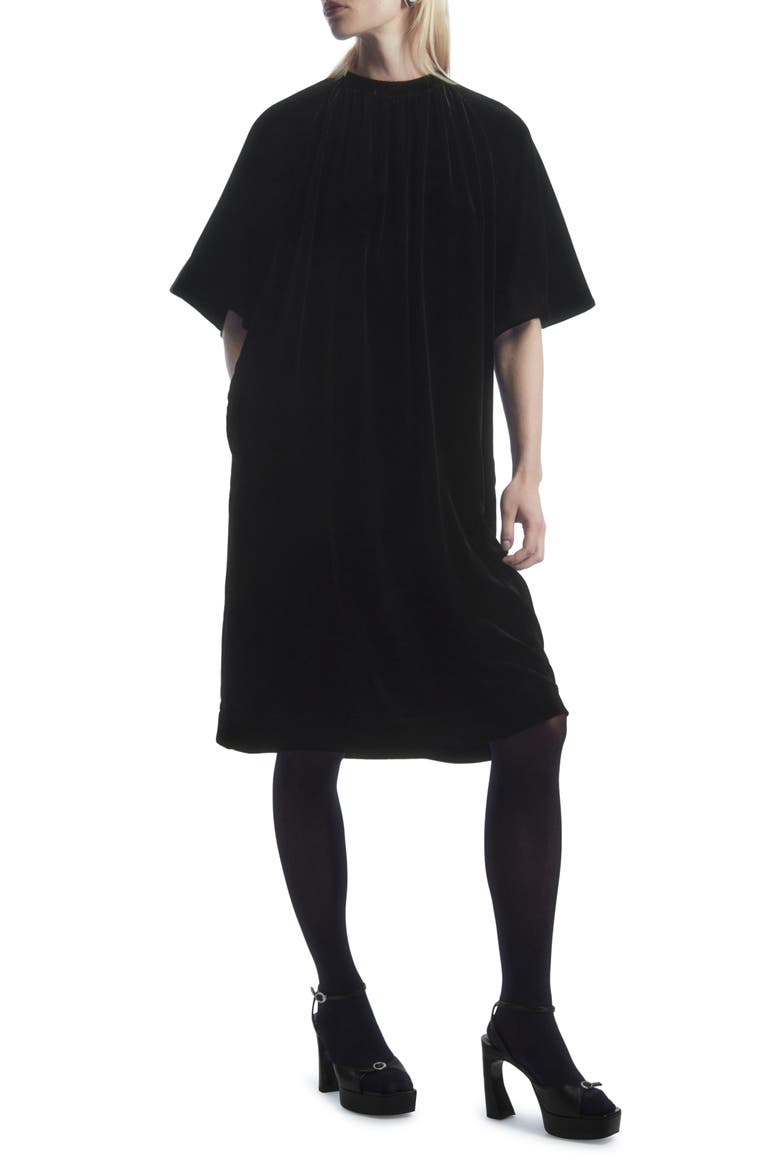 Pleated Velvet Dress, Main, color, BLACK DARK