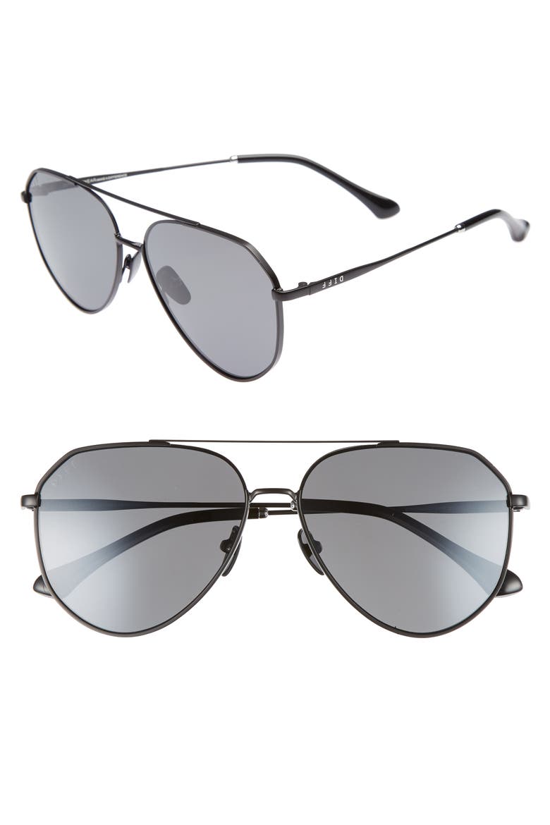 Dash 58mm Aviator Sunglasses, Main, color, MATTE BLACK/ GREY
