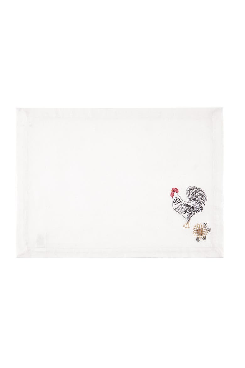 Parisian Rooster Embroidered Cotton Placemats Set of 6, 13" x 19", Main, color, White