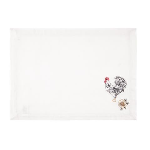 Parisian Rooster Embroidered Cotton Placemats Set of 6, 13" x 19"