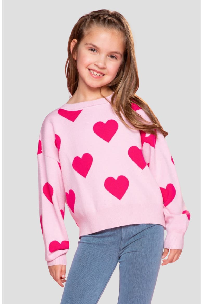 Kids' Heart Graphic Sweater, Alternate, color, PINK HEARTS