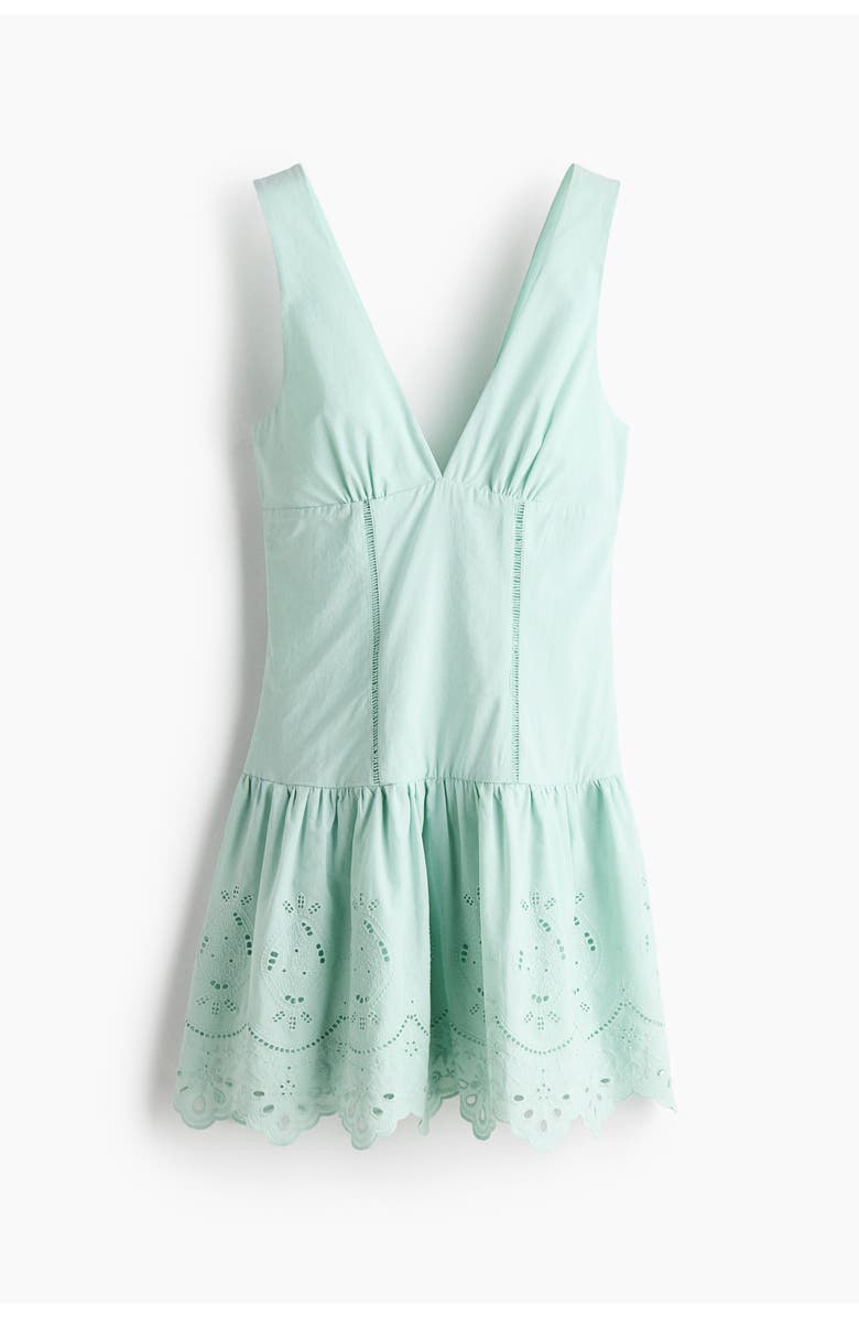 H&M Flared-skirt Broderie Anglaise Dress, Alternate, color, Light Turquoise