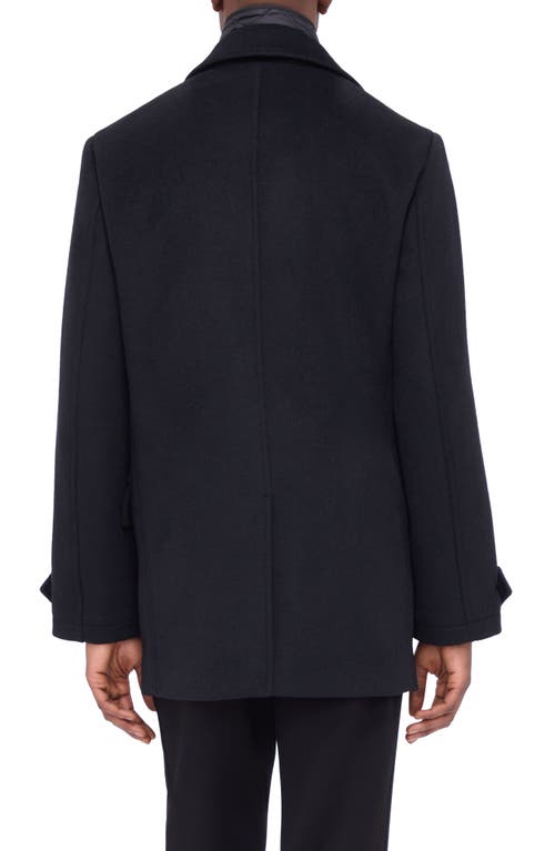 Bugatchi Wool Blend Peacoat With Removable Bib In Black