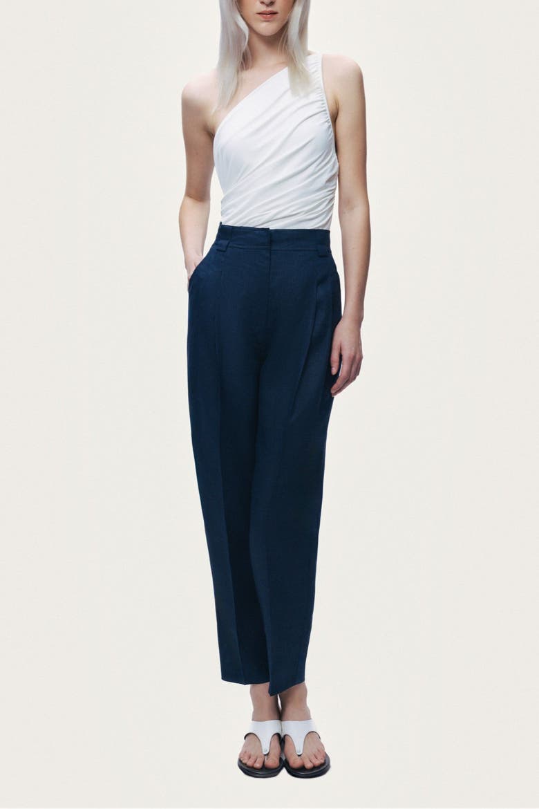 Pleat Front Tapered Trousers, Alternate, color, Navy
