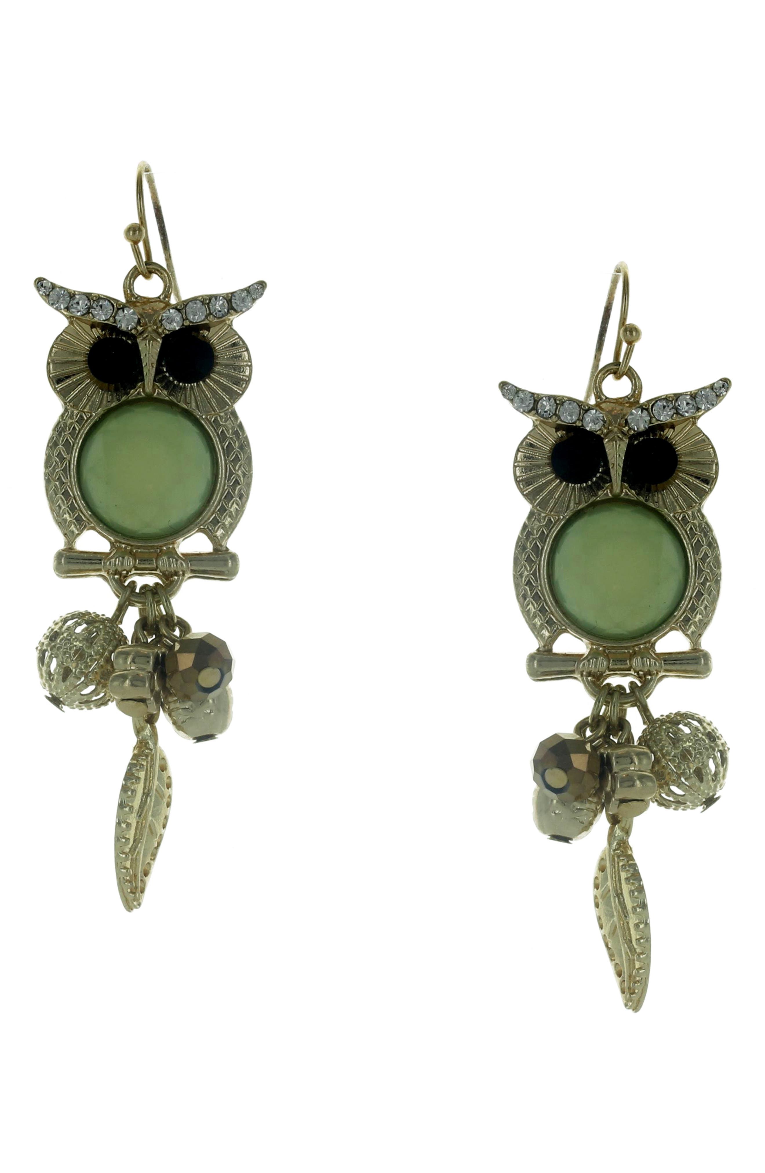 Guin Dangle Owl Drop Earrings