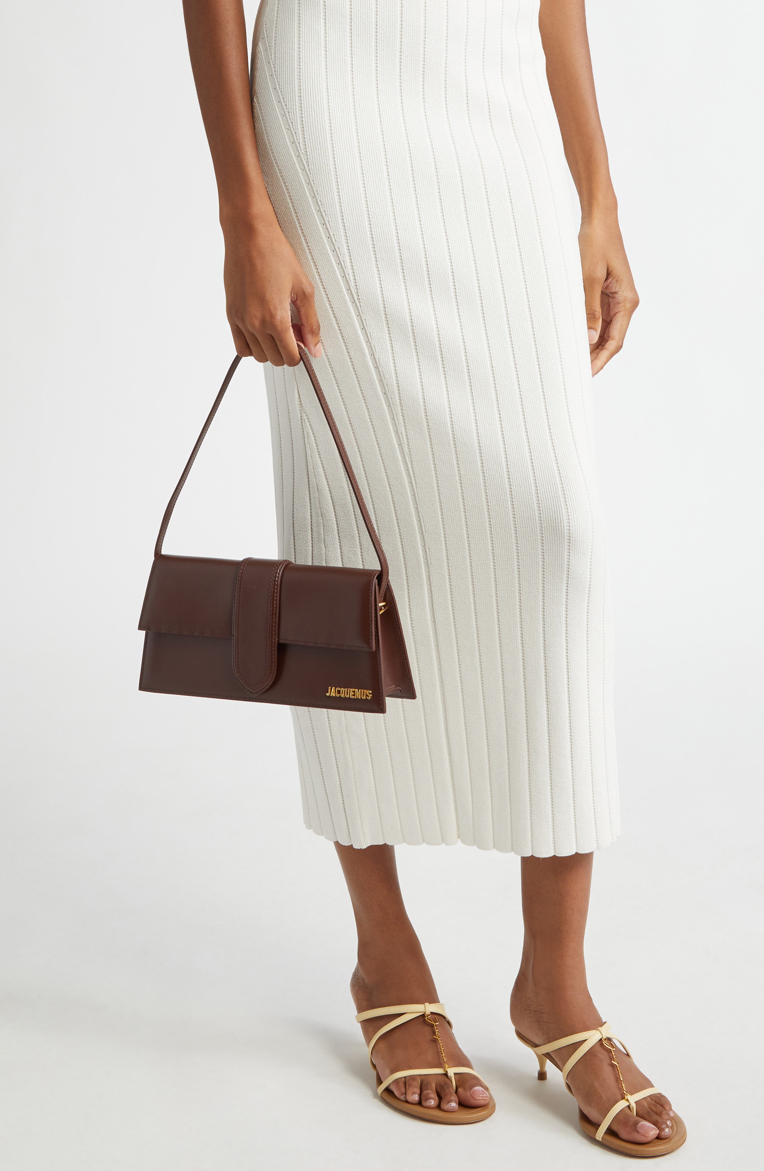 Jacquemus Long Le Bambino Leather Shoulder Bag, Alternate, color, Brown