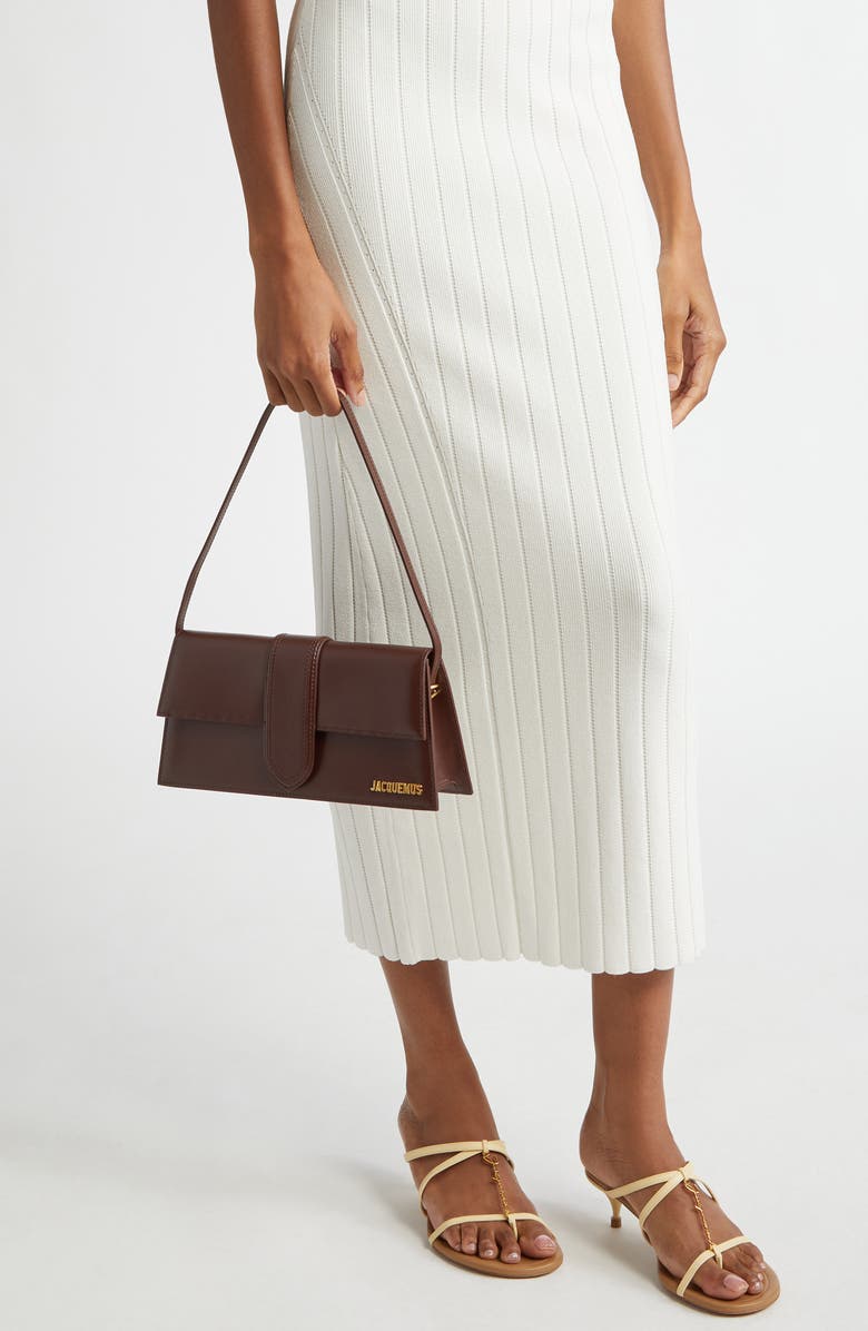 Jacquemus Long Le Bambino Leather Shoulder Bag, Alternate, color, Brown