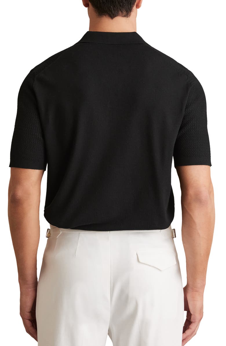 Reiss Tyne Textured Johnny Collar Polo Sweater, Alternate, color, Black