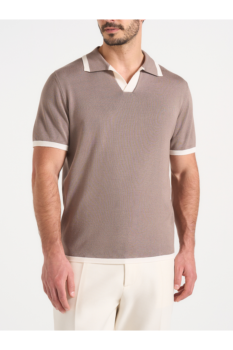 Lambert Contrast Detail Knit Polo, Alternate, color, Mushroom