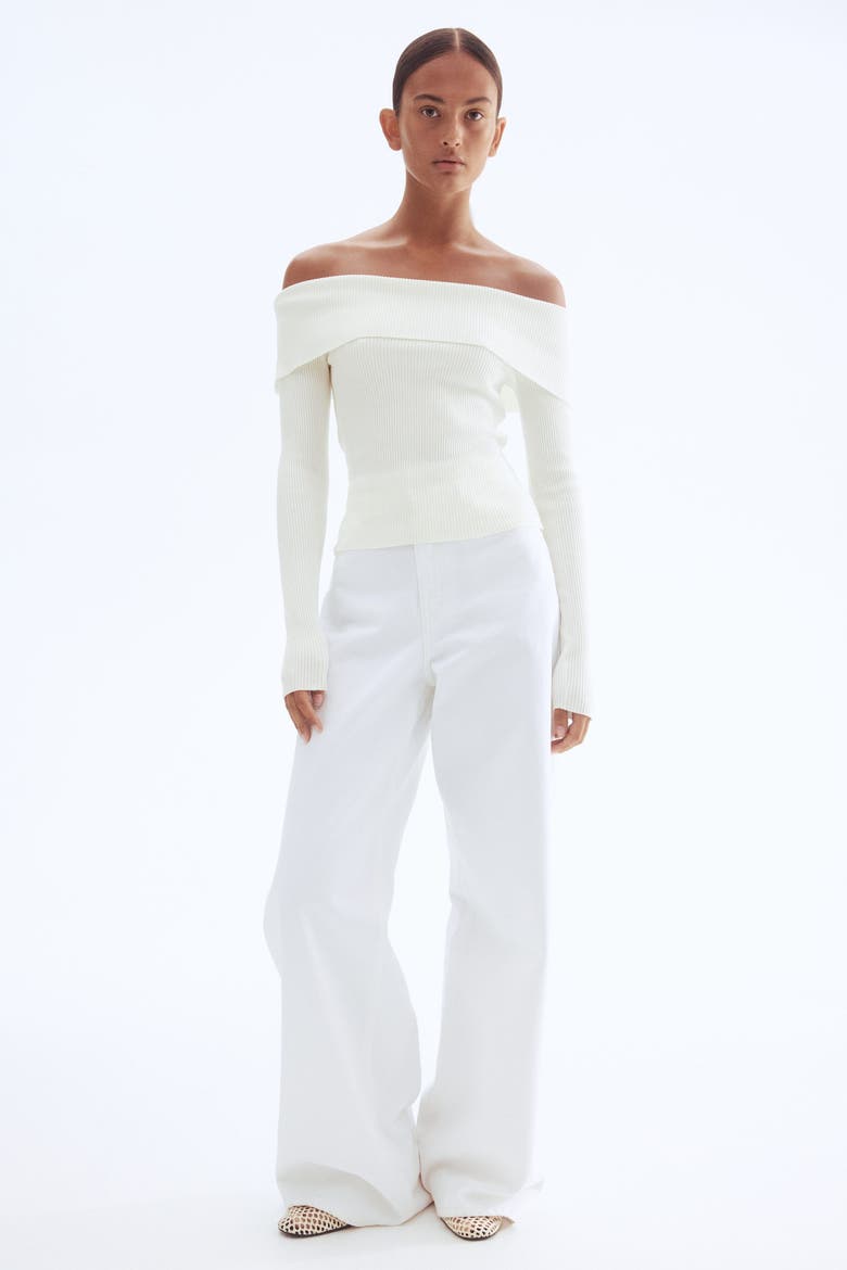Rib-knit Off-the-shoulder Top, Alternate, color, White