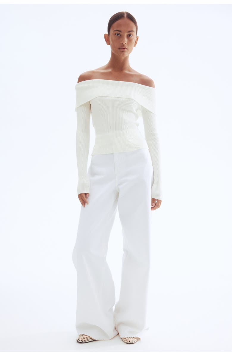 H&M Rib-knit Off-the-shoulder Top, Alternate, color, White