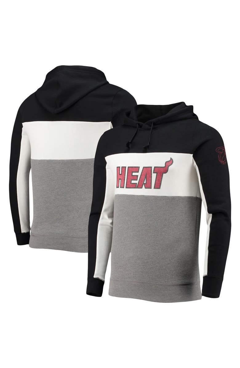 Junk Food Men's Junk Food Black/White Miami Heat Wordmark Colorblock Fleece Pullover Hoodie, Main, color, Black