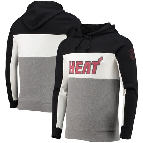Men's Junk Food Black/White Miami Heat Wordmark Colorblock Fleece Pullover Hoodie
