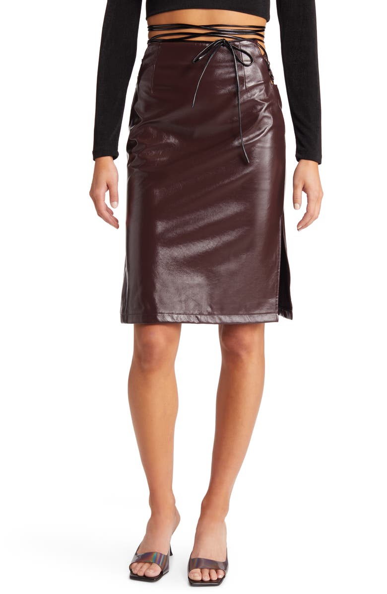Amy Lynn High Shine Faux Leather Pencil Skirt, Main, color,